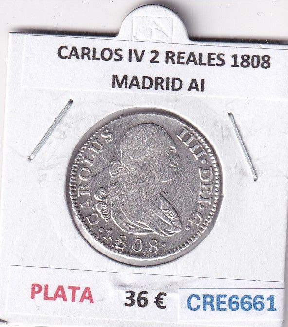 imagen-13-28911.jpg CRE6661 MONEDA ESPAÑA CARLOS IV 2 REALES 1808 MADRID AI PLATA - Imagen 1