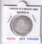 CRE6665 MONEDA ESPAÑA CARLOS IV 2 REALES 1808 MADRID AI PLATA