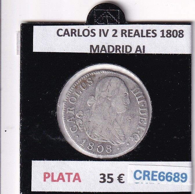 imagen-13-28939.jpg CRE6689 MONEDA ESPAÑA CARLOS IV 2 REALES 1808 MADRID AI PLATA - Imagen 1