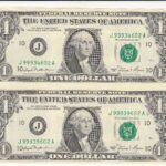 CRBX0333 BILLETES EEUU UNCUT 2 UNIDADES 1 DOLAR 1981 SERIE J SIN CIRCULAR