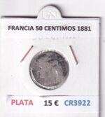 CR3922 MONEDA FRANCIA 50 CENTIMOS 1881 PLATA