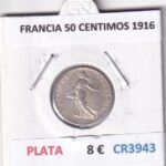 CR3943 MONEDA FRANCIA 50 CENTIMOS 1916 PLATA