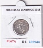 CR3944 MONEDA FRANCIA 50 CENTIMOS 1916 PLATA