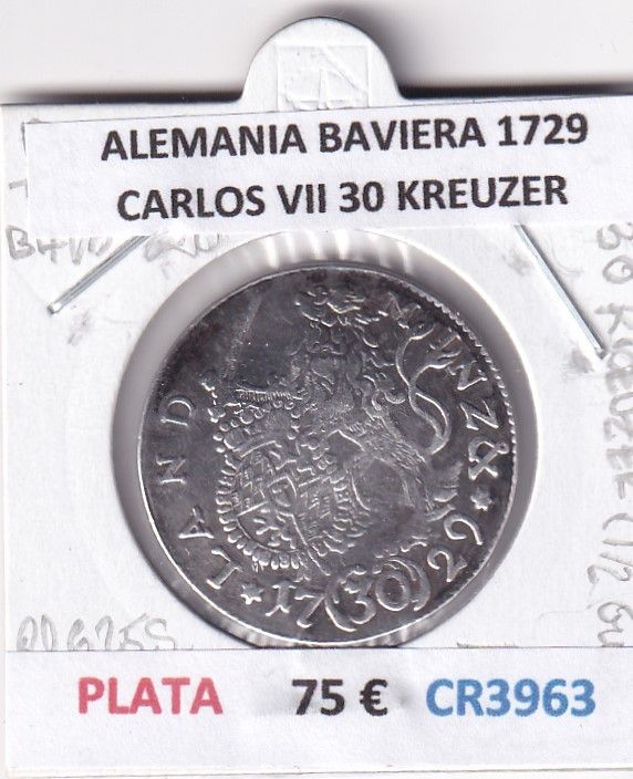 imagen-13-29174.jpg CR3963 MONEDA ALEMANIA BAVIERA CARLOS VII 1729 30 KREUZER PLATA - Imagen 1