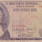 CRBX1609 BILLETE COLOMBIA 2 PESOS 1973 USADO