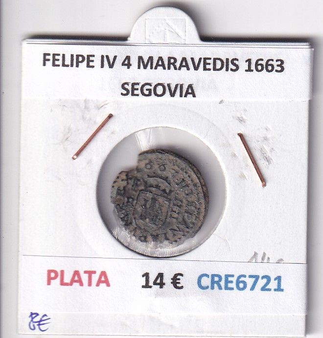 imagen-13-29450.jpg CRE6721 MONEDA ESPAÑA FELIPE IV 4 MARAVEDIS 1663 SEGOVIA - Imagen 1