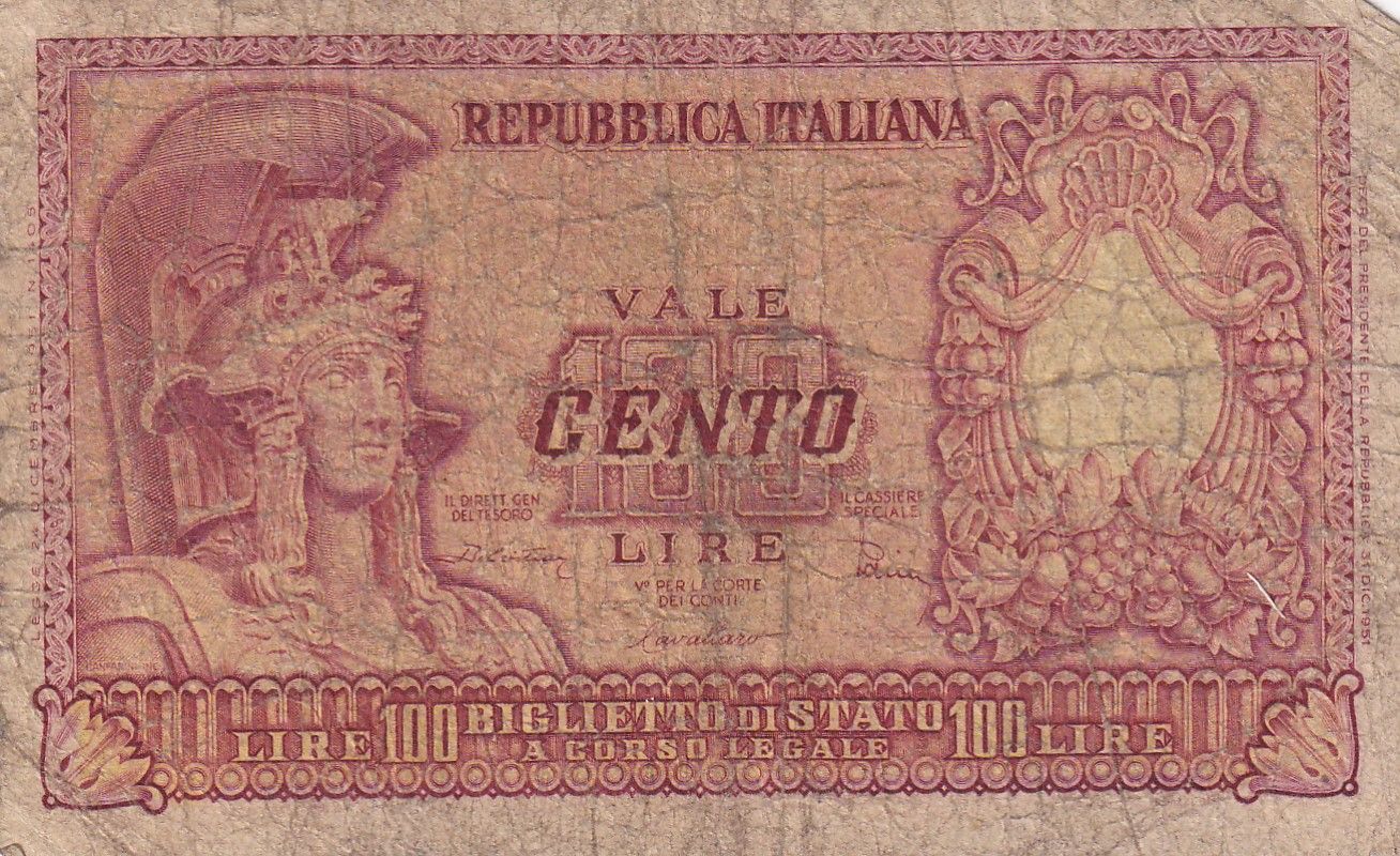 imagen-13-29482.jpg CRBX1706 BILLETE ITALIA 100 LIRAS 1951 USADO - Imagen 1