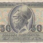 CRBX1722 BILLETE GRECIA 50 DRACMAS USADO CON ROTURA