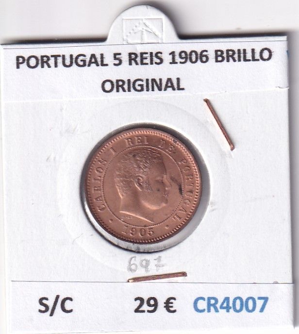imagen-13-29612.jpg CR4007 MONEDA PORTUGAL 5 REIS 1906 BRILLO ORIGINAL SIN CIRCULAR - Imagen 1