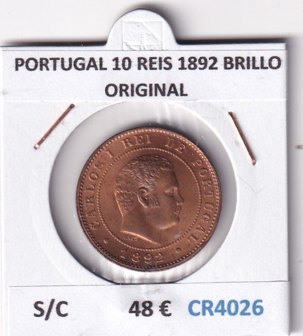 imagen-13-29631.jpg CR4026 MONEDA PORTUGAL 10 REIS 1892 BRILLO ORIGINAL SIN CIRCULAR - Imagen 1
