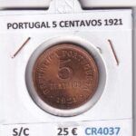 CR4037 MONEDA PORTUGAL 5 CENTAVOS 1921 SIN CIRCULAR