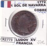 CR2773 MONEDA FRANCIA LUIS XV 1 SOL DE NAVARRA 1772 COBRE