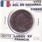 CR2773 MONEDA FRANCIA LUIS XV 1 SOL DE NAVARRA 1772 COBRE