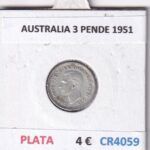 CR4059 MONEDA AUSTRALIA 3 PENDE 1951 PLATA