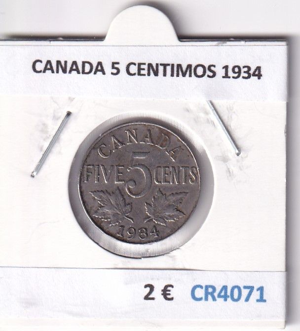 imagen-13-29748.jpg CR4071 MONEDA CANADA 5 CENTIMOS 1934 - Imagen 1