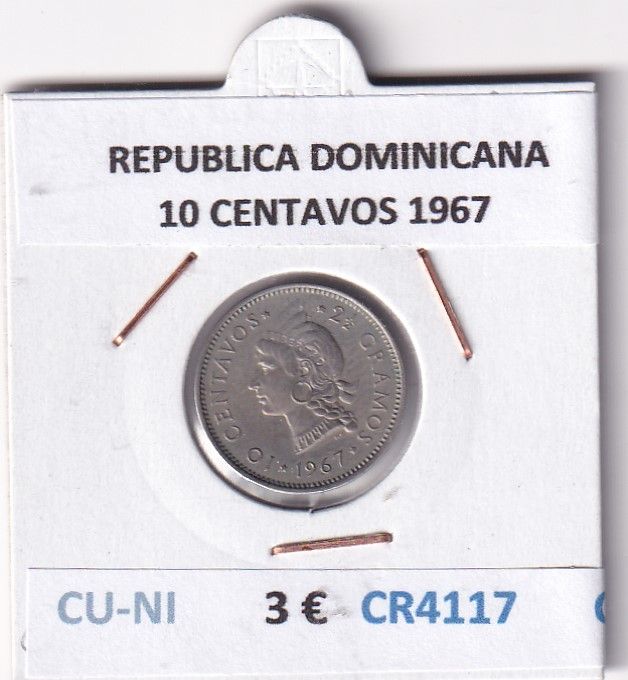 imagen-13-29794.jpg CR4117 MONEDA REPUBLICA DOMINICANA 10 CENTAVOS 1967 CUPRONIQUEL - Imagen 1