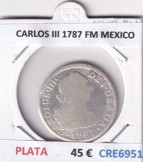 imagen-13-29820.jpg CRE6951 MONEDA ESPAÑA CARLOS III 1787 FM MEXICO PLATA - Imagen 1