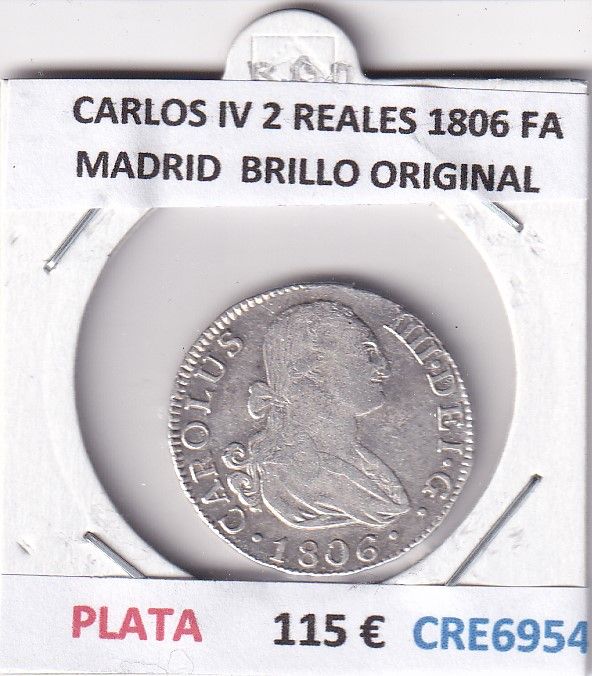imagen-13-29823.jpg CRE6954 MONEDA ESPAÑA CARLOS IV 2 REALES 1806 FA MADRID PLATA BRILLO ORI - Imagen 1
