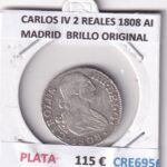 CRE6956 MONEDA ESPAÑA CARLOS IV 2 REALES 1808 AI MADRID PLATA BRILLO ORI