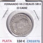 CRE6976 MONEDA ESPAÑA FERNANDO VII 2 REALES 1811 CI CADIZ PLATA