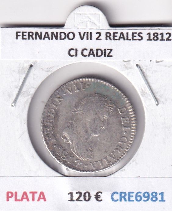 imagen-13-29850.jpg CRE6981 MONEDA ESPAÑA FERNANDO VII 2 REALES 1812 CI CADIZ PLATA - Imagen 1