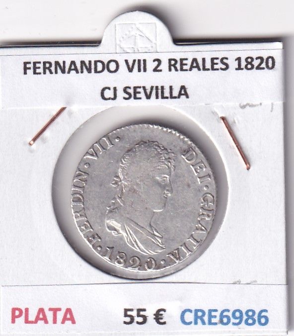 imagen-13-29855.jpg CRE6986 MONEDA ESPAÑA FERNANDO VII 2 REALES 1820 CJ SEVILLA PLATA - Imagen 1