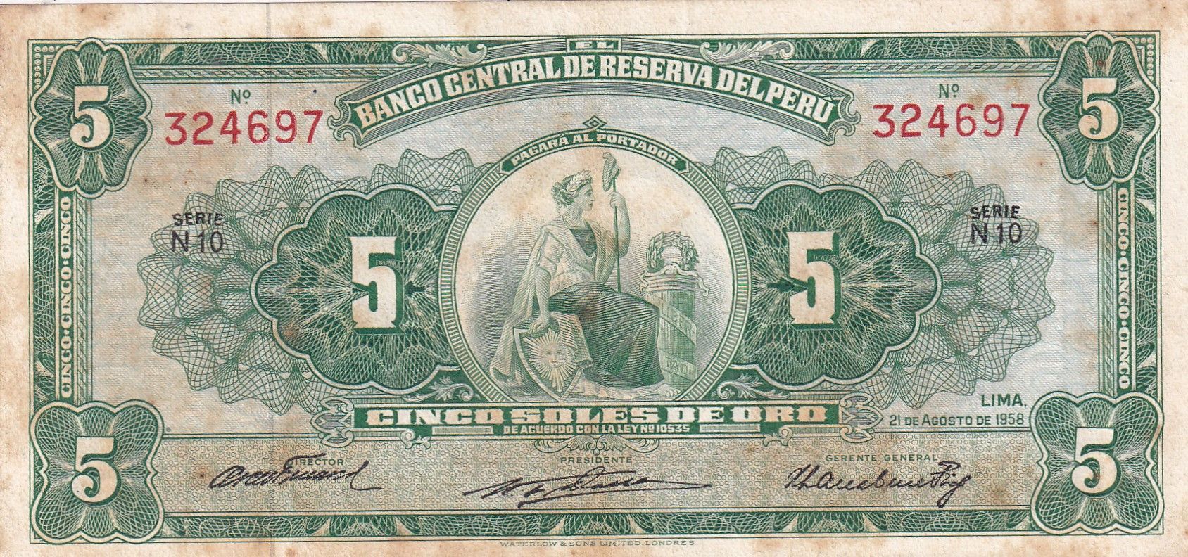 imagen-13-29963.jpg CRBX2142 BILLETE PERU 5 SOLES 1958 USADO - Imagen 1