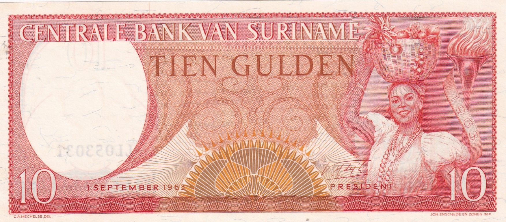 imagen-13-30136.jpg CRBX2300 BILLETE SURINAME 10 GULDEN 1963 SIN CIRCULAR - Imagen 1