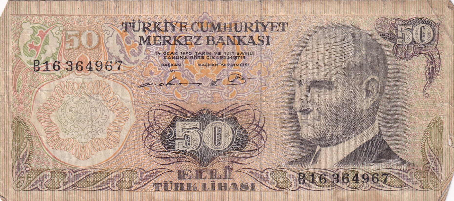 imagen-13-30147.jpg CRBX2311 BILLETE TURQUIA 50 LIRAS 1970 USADO - Imagen 1