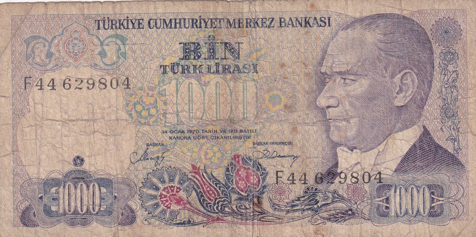 imagen-13-30153.jpg CRBX2317 BILLETE TURQUIA 1000 LIRAS 1970 USADO - Imagen 1