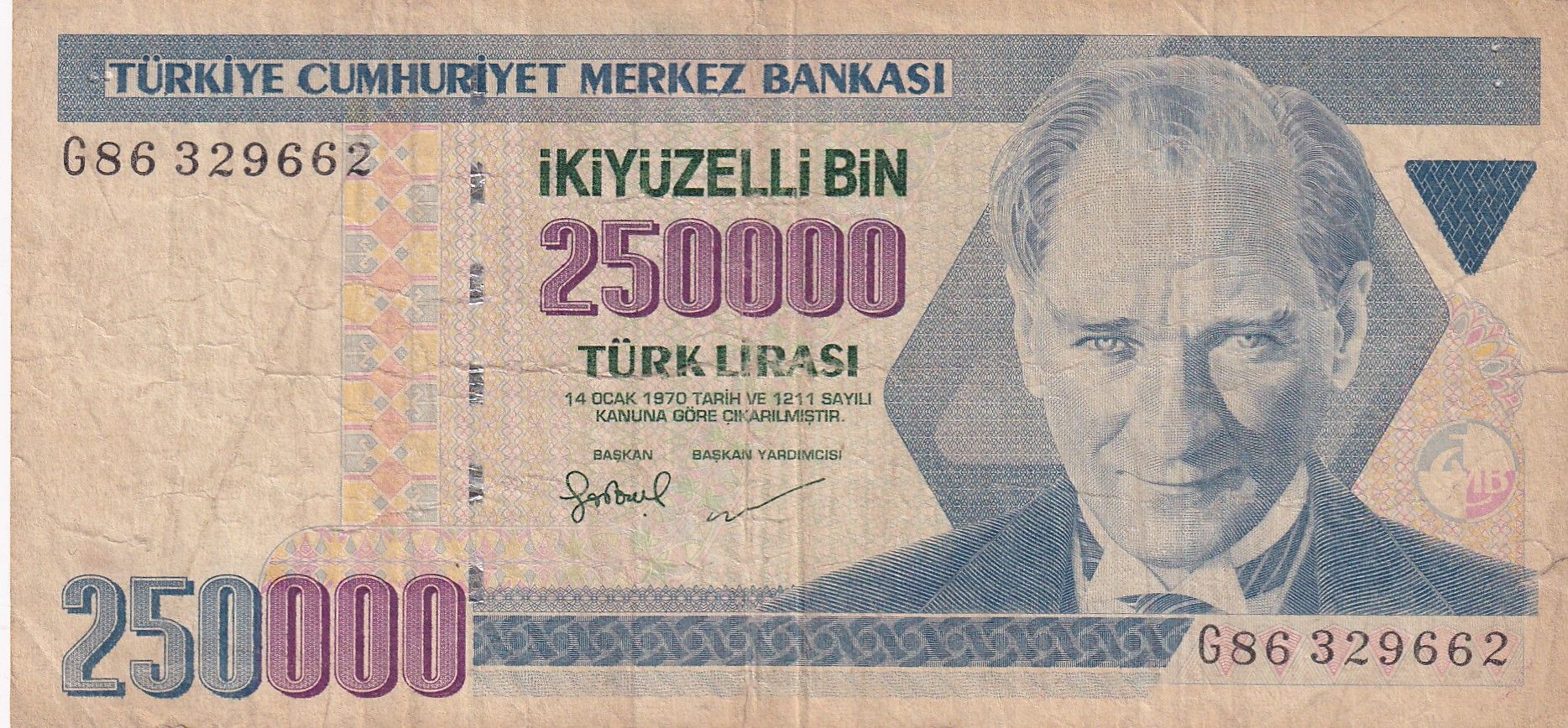 imagen-13-30158.jpg CRBX2322 BILLETE TURQUIA 250000 LIRAS 1970 BC - Imagen 1