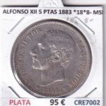 CRE7002 MONEDA ESPAÑA ALFONSO XII 5 PESETAS 1883 *18*8- MSM PLATA