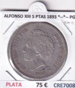 CRE7008 MONEDA ESPAÑA ALFONSO XIII 5 PESETAS 1893 *--*-- PGV PLATA