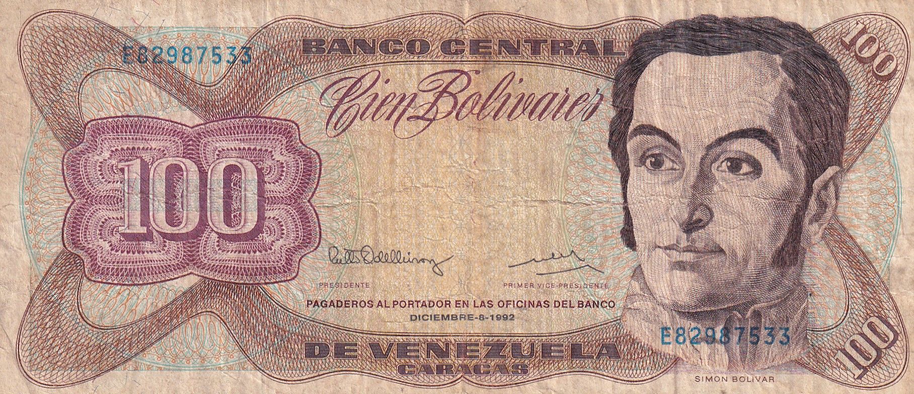 imagen-13-30277.jpg CRBX2378 BILLETE VENEZUELA 100 BOLIVARES 1992 BC - Imagen 1