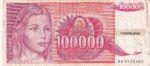 CRBX2421 BILLETE YUGOSLAVIA 100000 DINARAS 1989 USADO