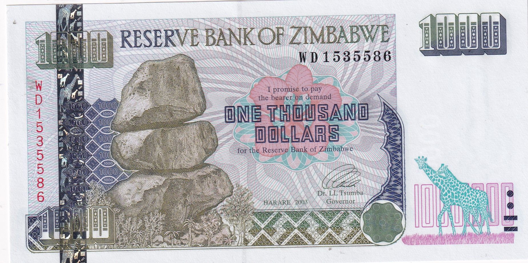 imagen-13-30338.jpg CRBX2439 BILLETE ZIMBABWE 1000 DOLARES 2003 SIN CIRCULAR - Imagen 1