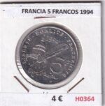 H0364 MONEDA FRANCIA 5 FRANCOS 1994