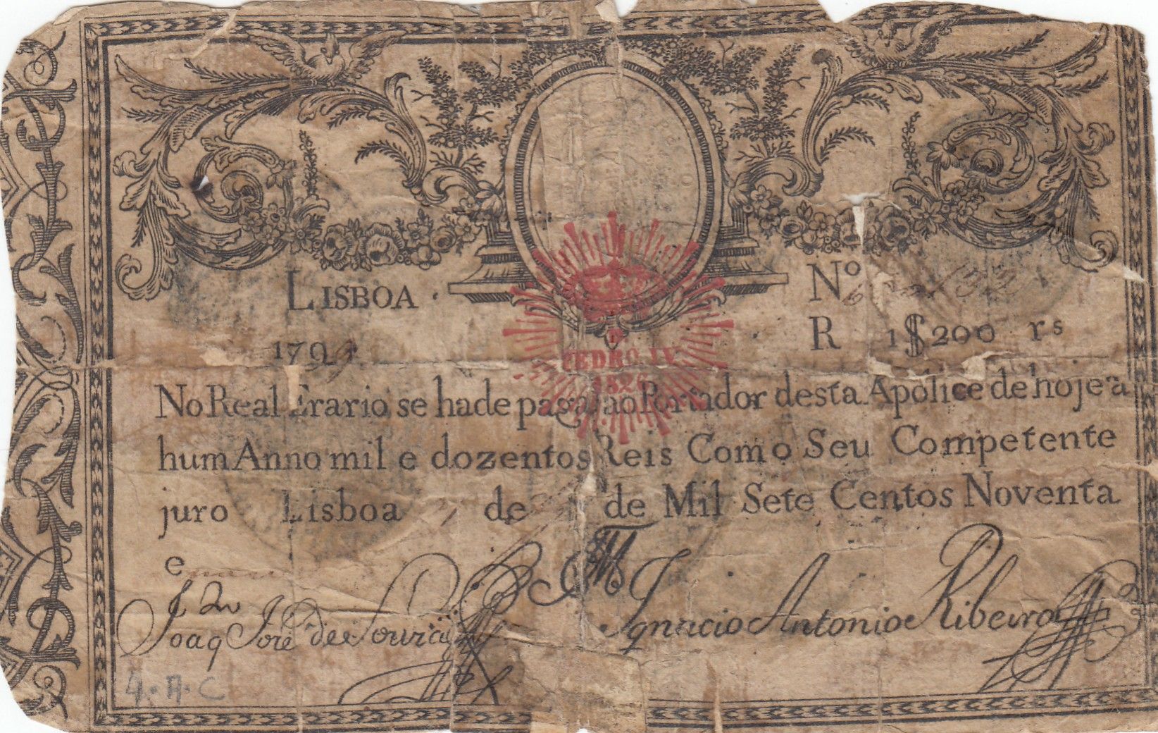 imagen-13-31087.jpg CRBX1808 BILLETE PORTUGAL 1200 REIS 1799 PEDRO IV MC - Imagen 1