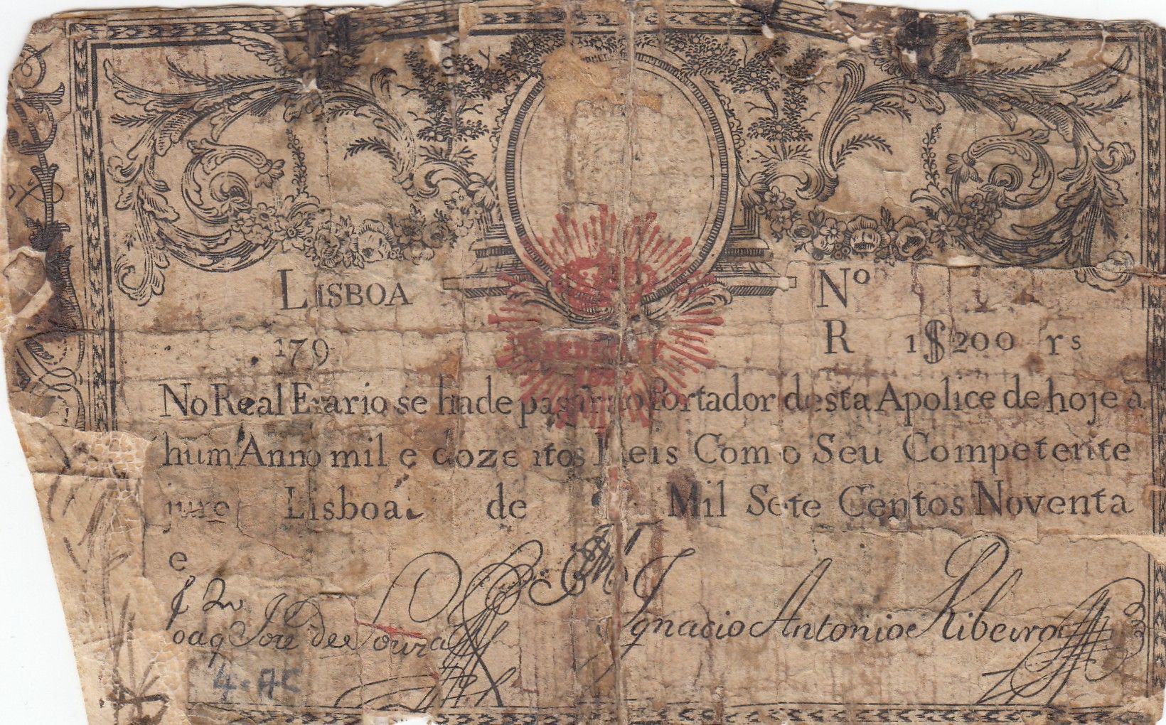 imagen-13-31089.jpg CRBX1810 BILLETE PORTUGAL 1200 REIS 1799 PEDRO IV MC - Imagen 1