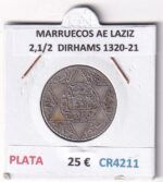 CR4211 MONEDA MARRUECOS ABD AL-AZIZ 2,1/2  DIRHAMS 1320-21 PLATA