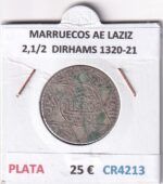 CR4213 MONEDA MARRUECOS ABD AL-AZIZ 2,1/2  DIRHAMS 1320-21 PLATA