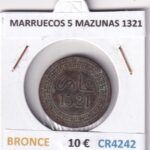 CR4242 MONEDA MARRUECOS 5 MAZUNAS 1321 BRONCE