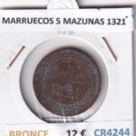 CR4244 MONEDA MARRUECOS 5 MAZUNAS 1321 BRONCE