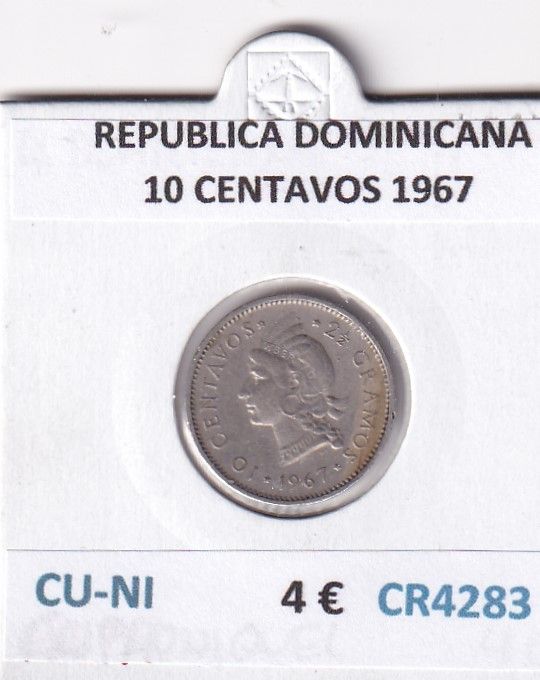 imagen-13-31377.jpg CR4283 MONEDA REPUBLICA DOMINICANA 10 CENTAVOS 1967 CU-NI - Imagen 1
