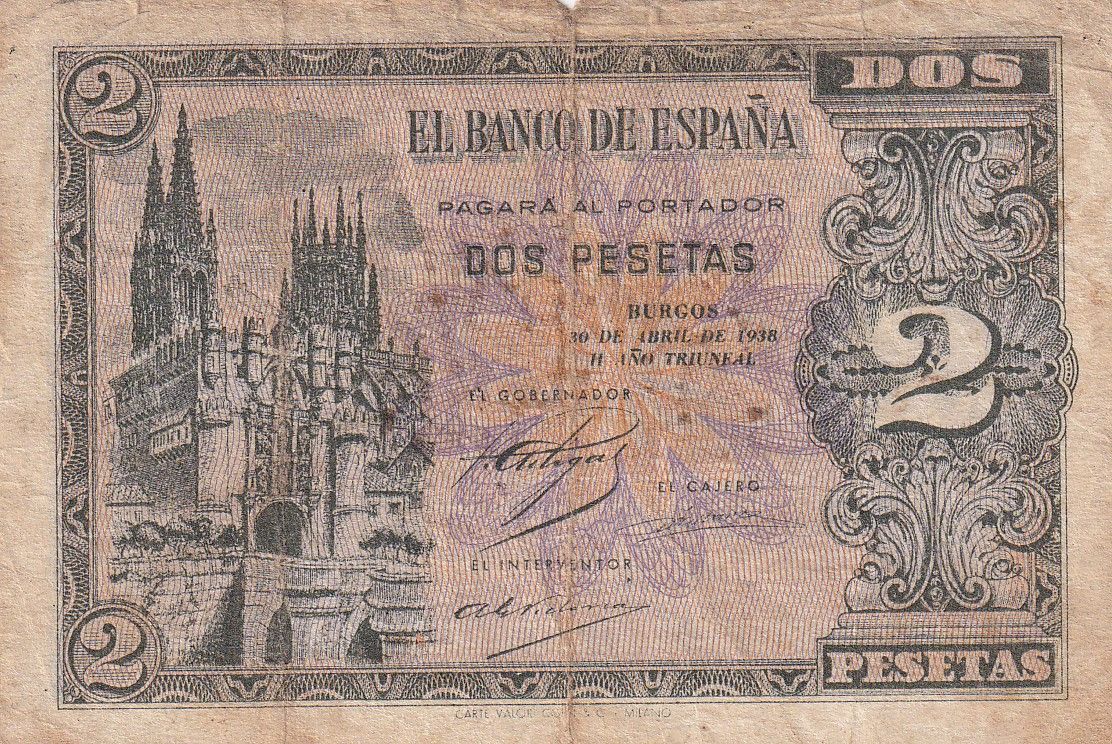 imagen-13-31761.jpg CRBS2703 BILLETE ESPAÑA 2 PESETAS 1938 SERIE D BC - Imagen 1