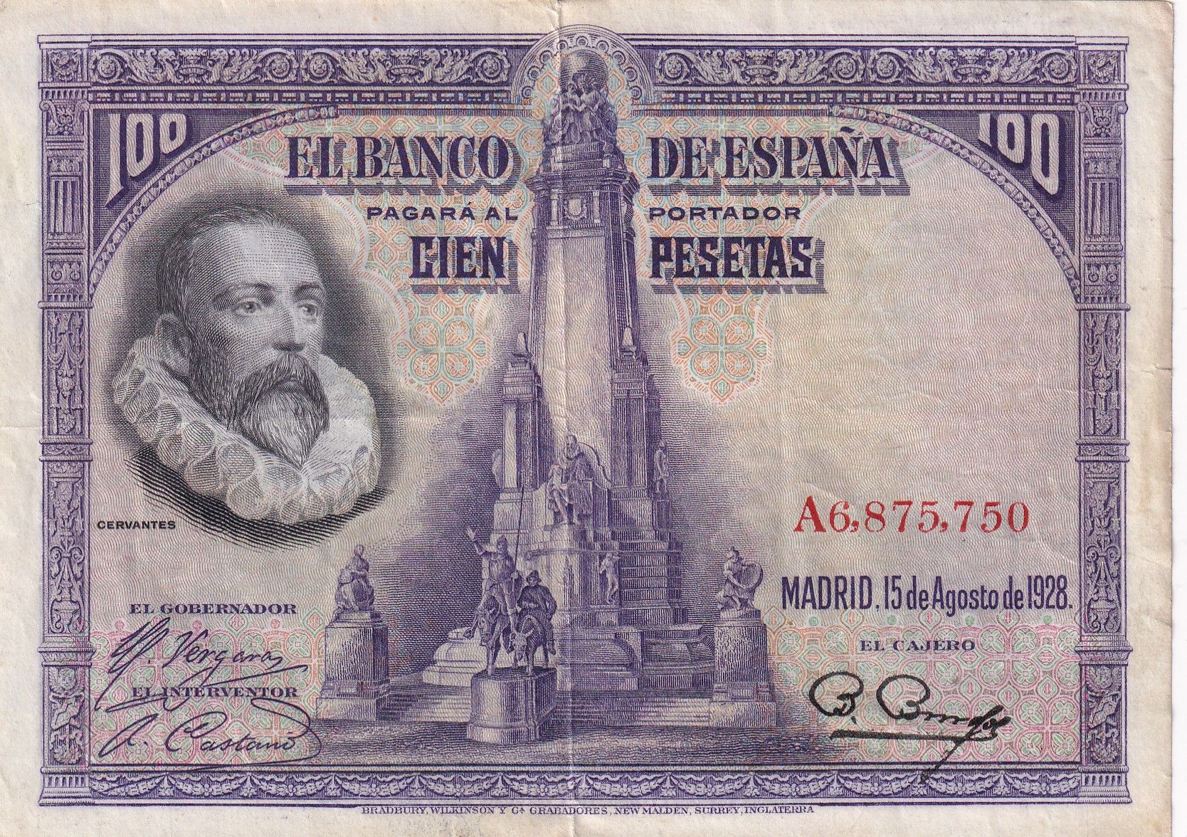 imagen-13-31769.jpg CRBS2711 BILLETE ESPAÑA 100 PESETAS 1928 SERIE A MBC - Imagen 1