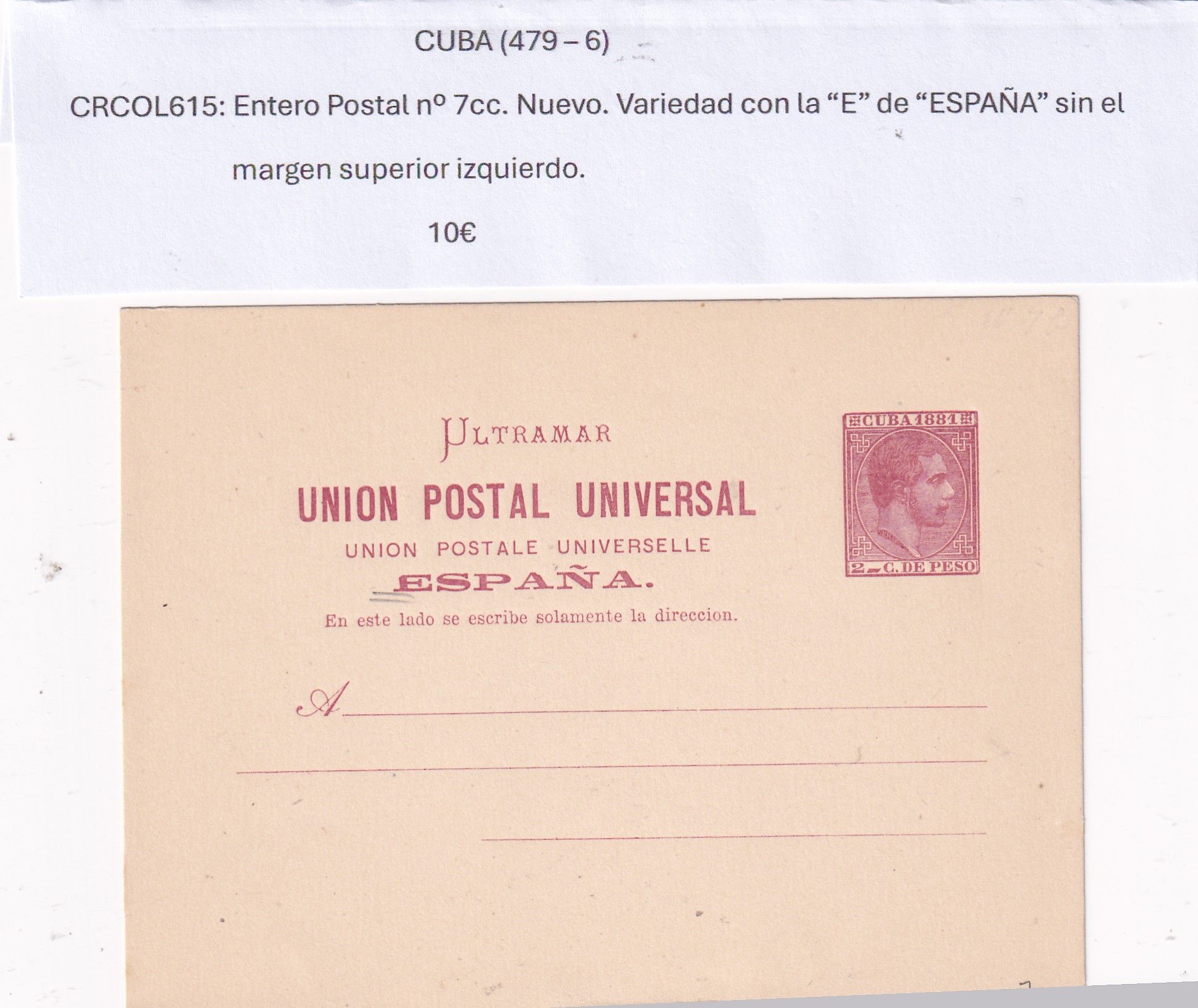 imagen-13-31784.jpg CRCOL615 CUBA ENTERO POSTAL Nº 7CC (VER DESCRIPCION EN FOTO - Imagen 1
