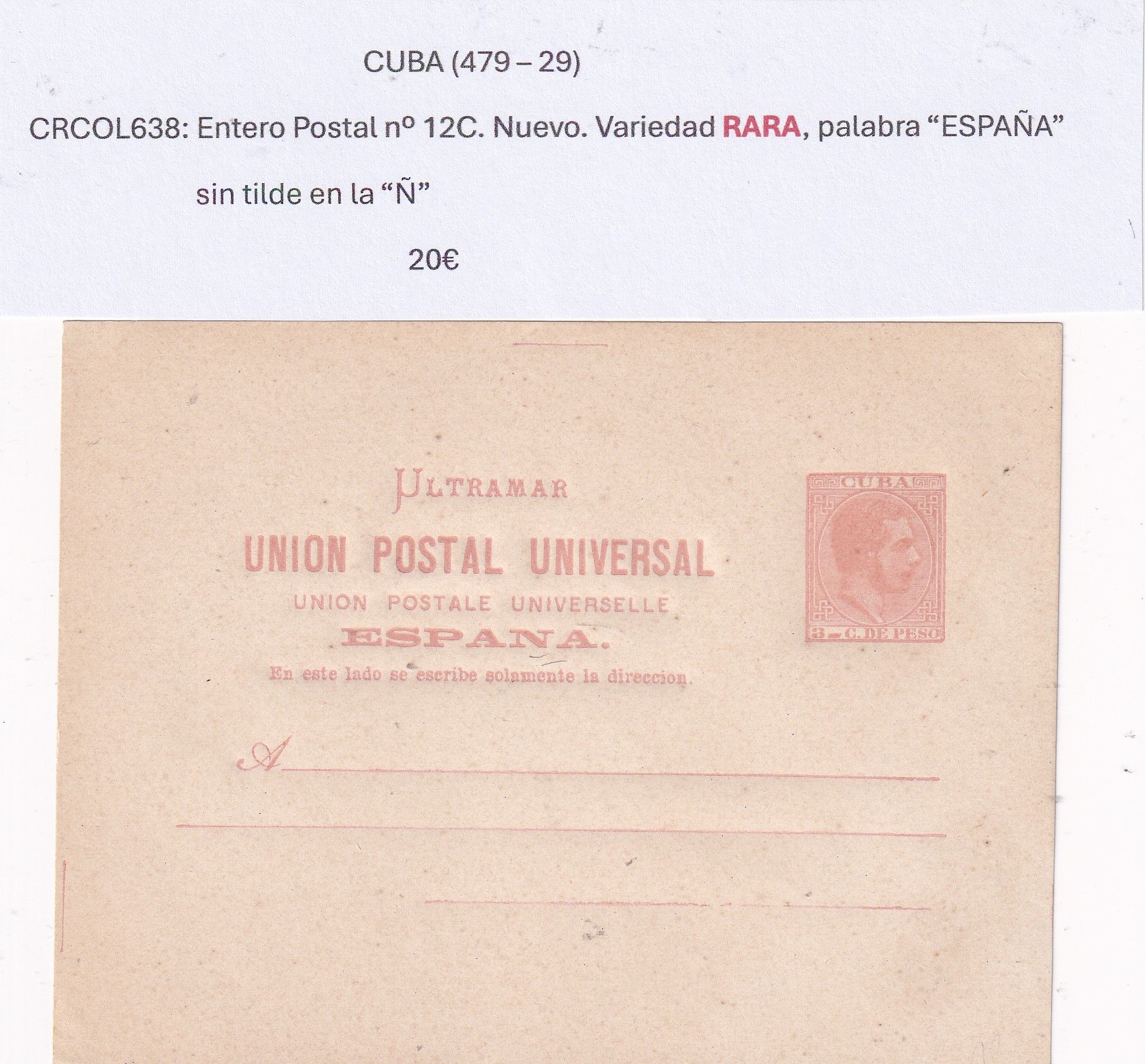 imagen-13-31807.jpg CRCOL638 CUBA ENTERO POSTAL Nº 12C (VER DESCRIPCION EN FOTO) - Imagen 1