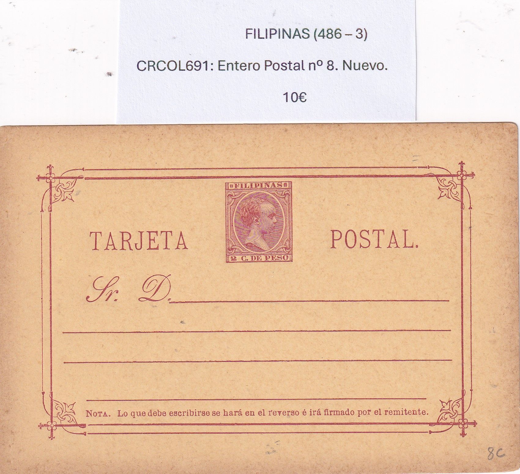 imagen-13-31925.jpg CRCOL691 FILIPINAS ENTERO POSTAL Nº 8 (VER DESCRIP. EN FOTO) - Imagen 1