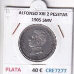 CRE7277 MONEDA ESPAÑA ALFONSO XIII 2 PESETAS 1905 SMV PLATA